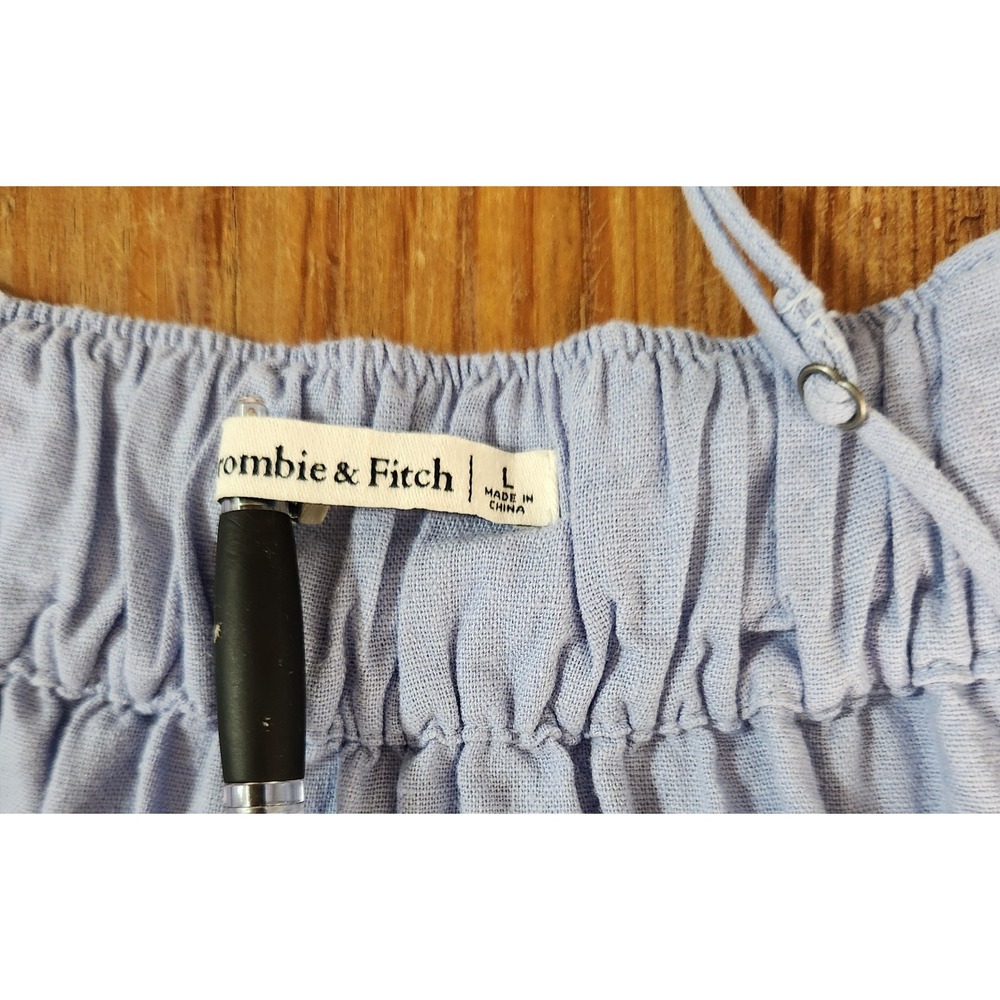 Abercrombie & Fitch Linen Blend Maxi Dress Lrg Blue Asymmetric Tiers Adjustable - Picture 11 of 13